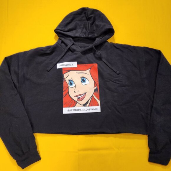 Disney The Little Mermaid Ariel I Love Him Crop Hoodie Adult Black 2XL NEW - Picture 1 of 8